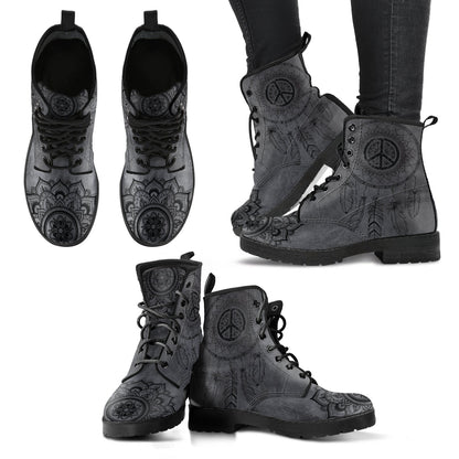 Peace sign and dreamcatcher printed boots, paired product view