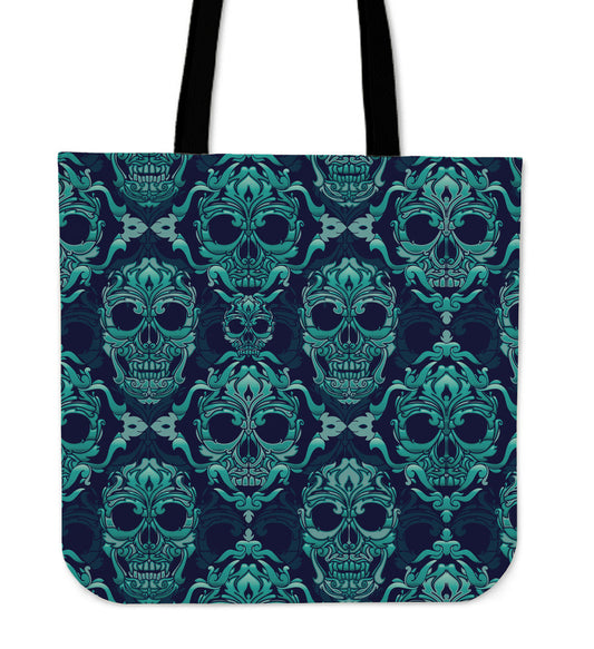 Green Skulls Pattern Canvas Tote Bag