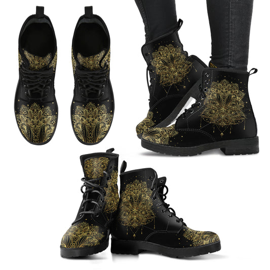 Gold Lotus Mandala Women's Leather Boots