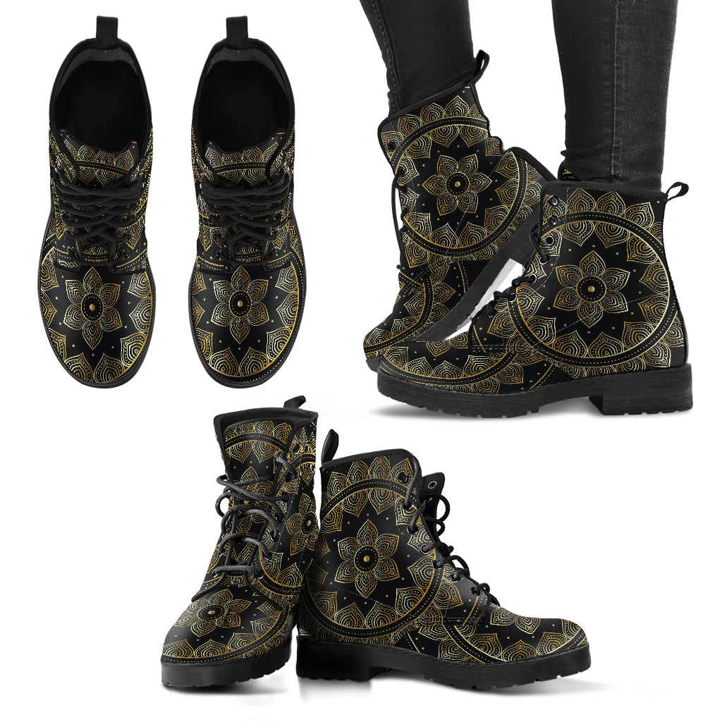 Golden Lotus Mandala Women's Leather Boots