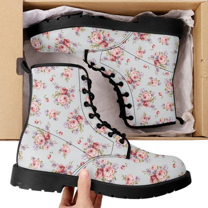Gray & Pink Rose Printed Boots
