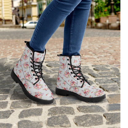 Gray & Pink Rose Printed Boots