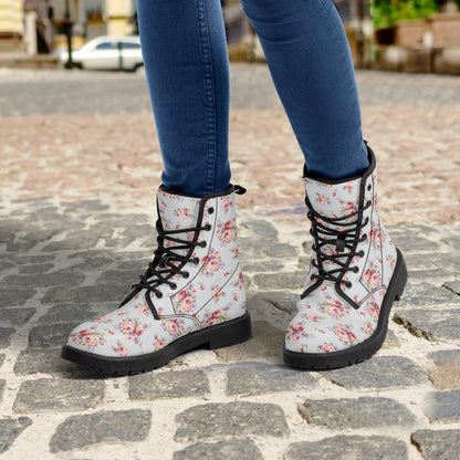 Gray & Pink Rose Printed Boots