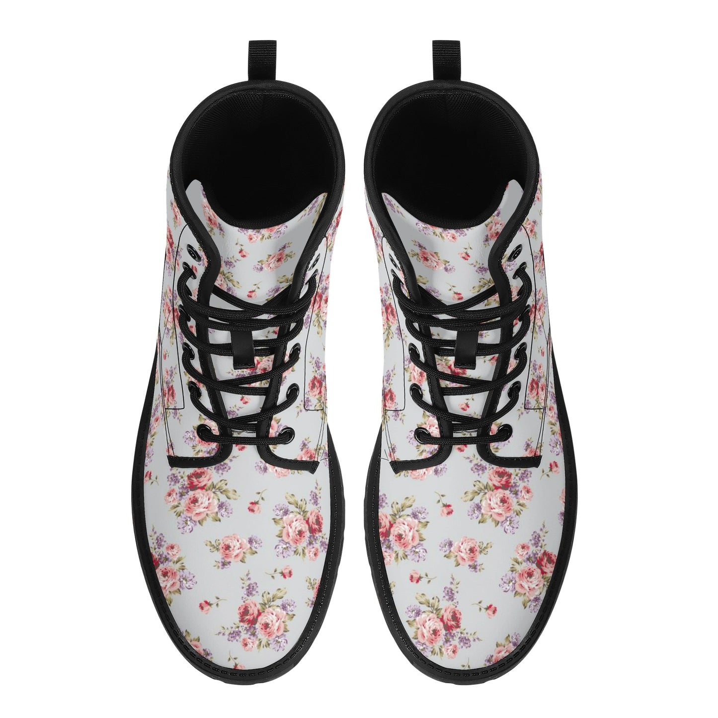 Gray & Pink Rose Printed Boots