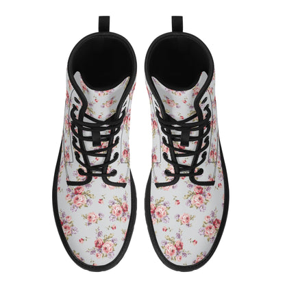Gray & Pink Rose Printed Boots