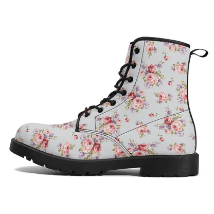 Gray & Pink Rose Printed Boots