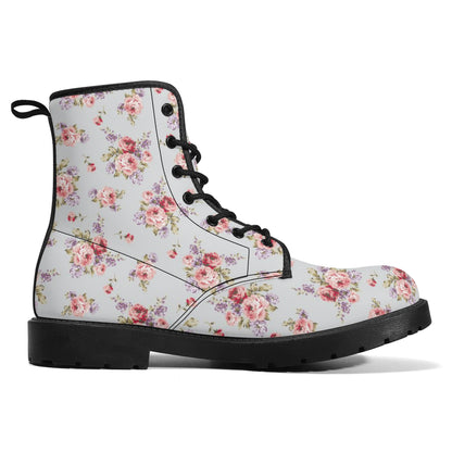 Gray & Pink Rose Printed Boots