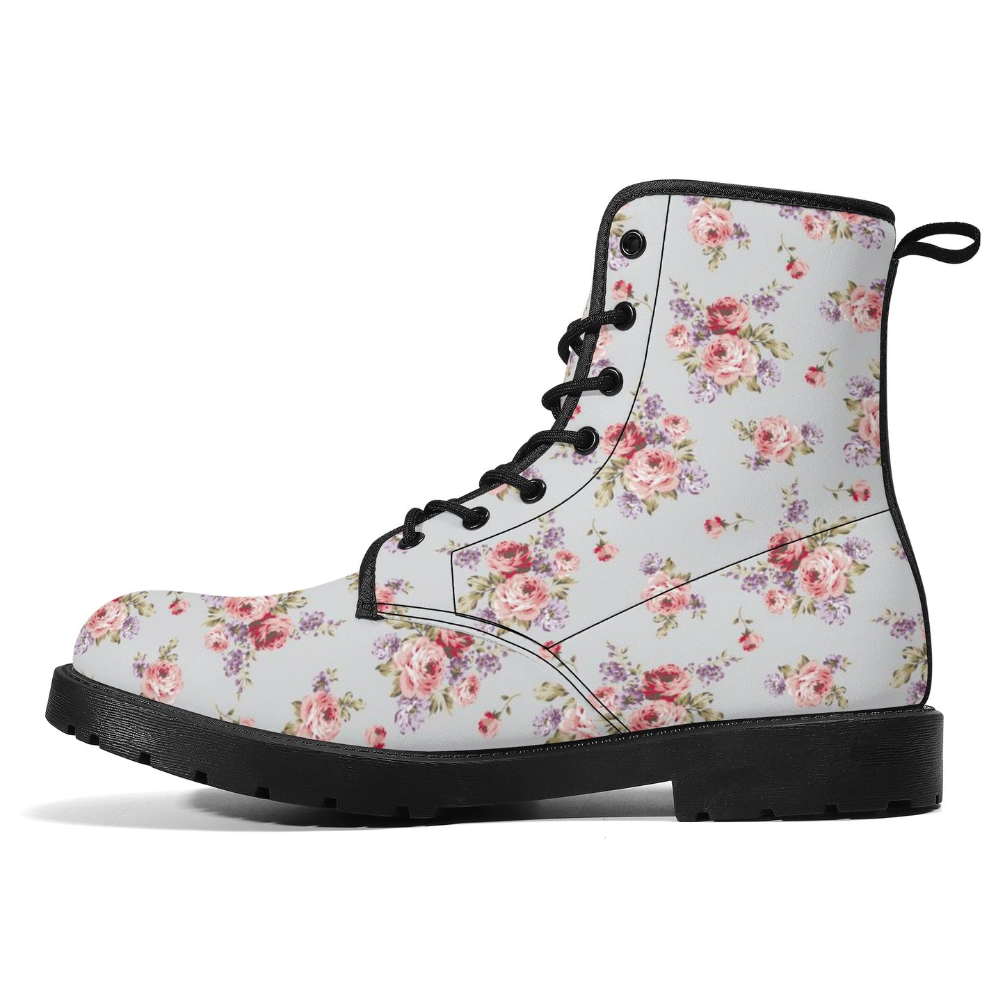 Gray & Pink Rose Printed Boots