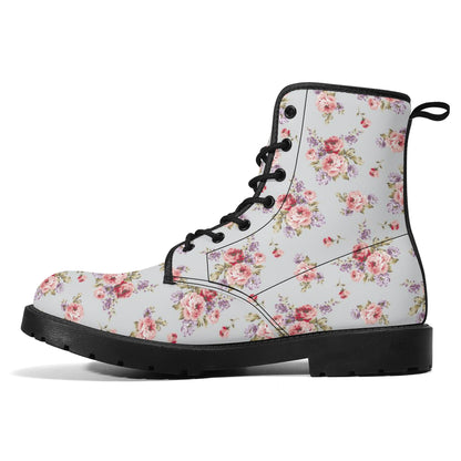 Gray & Pink Rose Printed Boots
