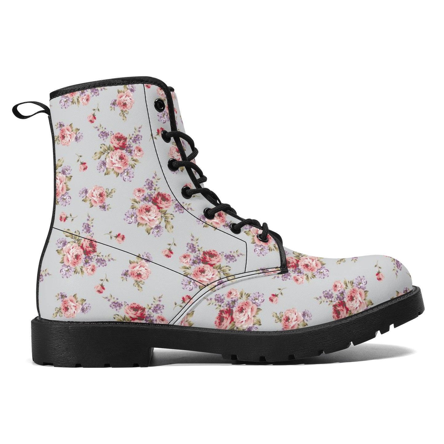 Gray & Pink Rose Printed Boots