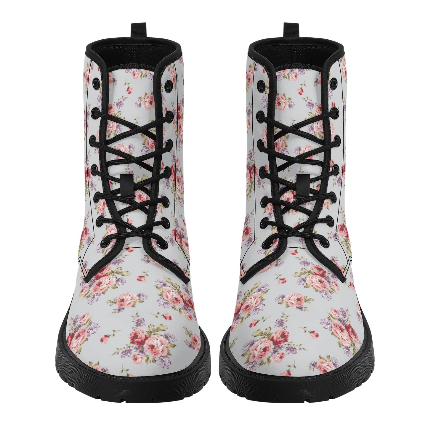 Gray & Pink Rose Printed Boots