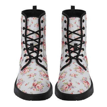 Gray & Pink Rose Printed Boots