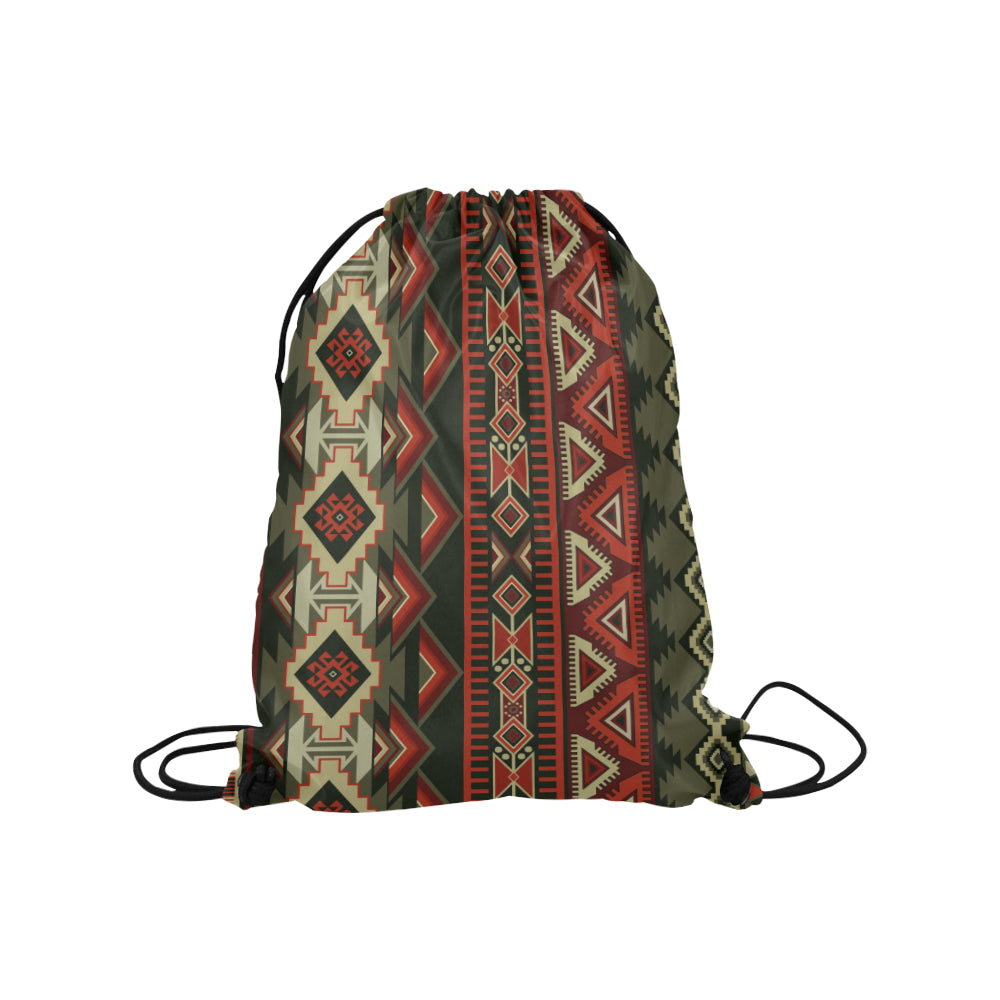 Red & Brown Boho Aztec Drawstring Bag