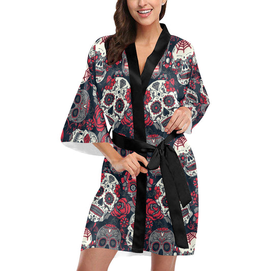 Sugar Skulls & Roses Kimono Robe