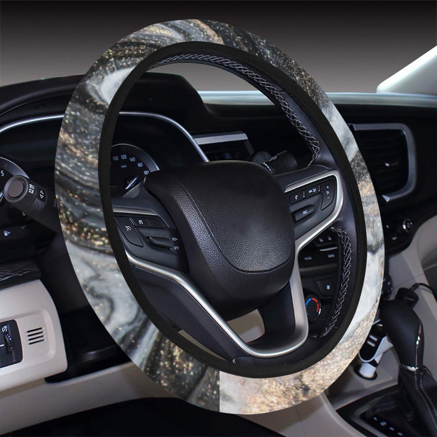 Gold Marble Print Steering Wheel Cover