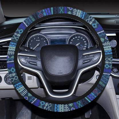 Blue Boho Chic Bohemian Stripes Steering Wheel Cover