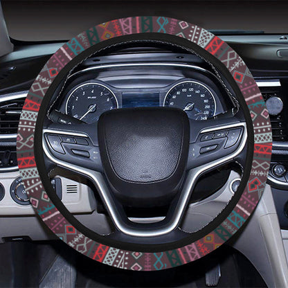 Red Boho Chic Bohemian Stripes Steering Wheel Cover