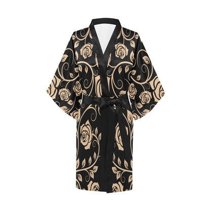 Tan Roses Decor Kimono Robe