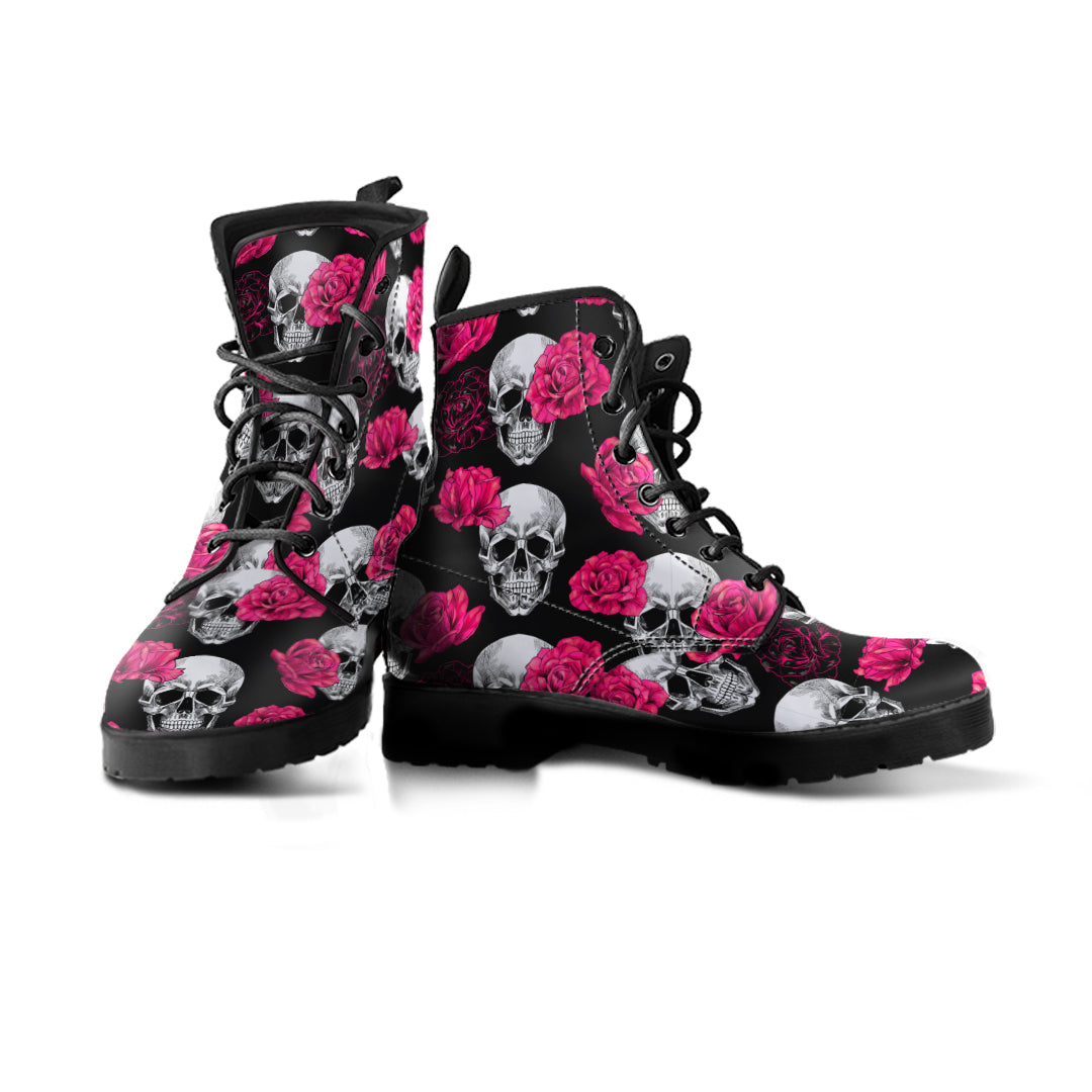 Pink Floral Skull - Boots