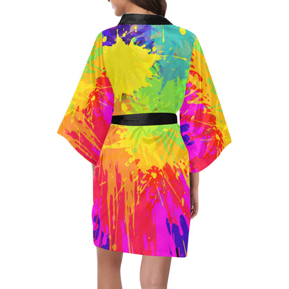 Colorful Plaint Splatter Abstract Art Kimono Robe