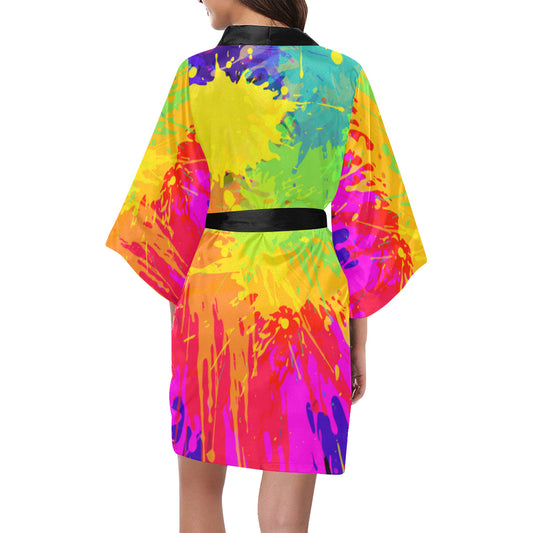 Colorful Plaint Splatter Abstract Art Kimono Robe