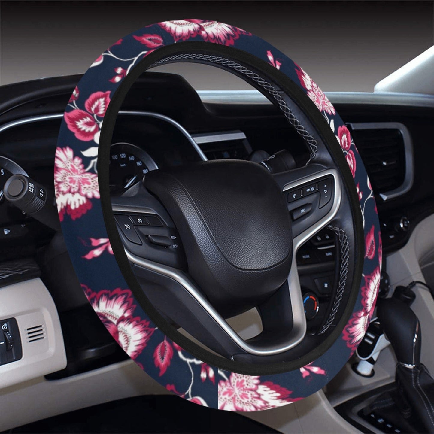 Pink Red Flowers Steering Wheel Cover