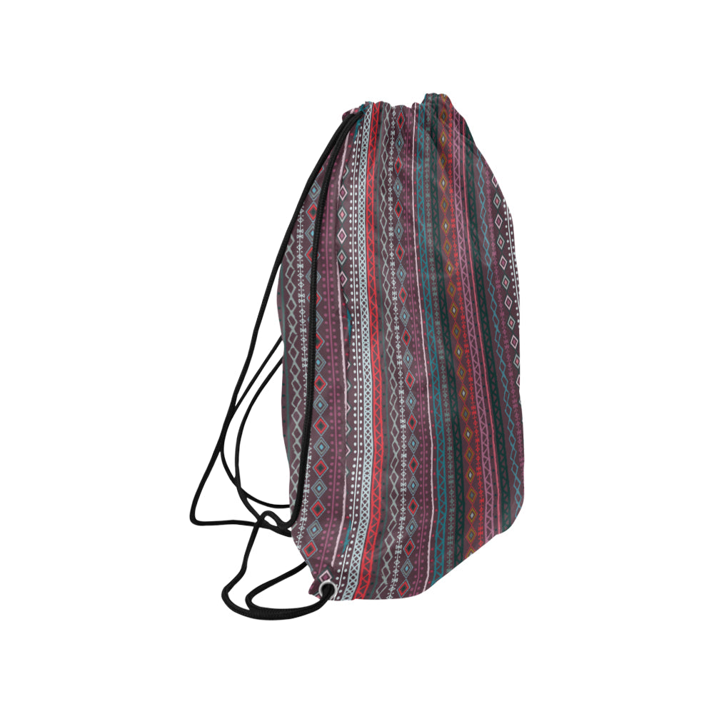 Red Boho Stripes Drawstring Bag