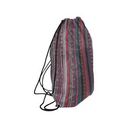 Red Boho Stripes Drawstring Bag