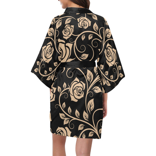 Tan Roses Decor Kimono Robe