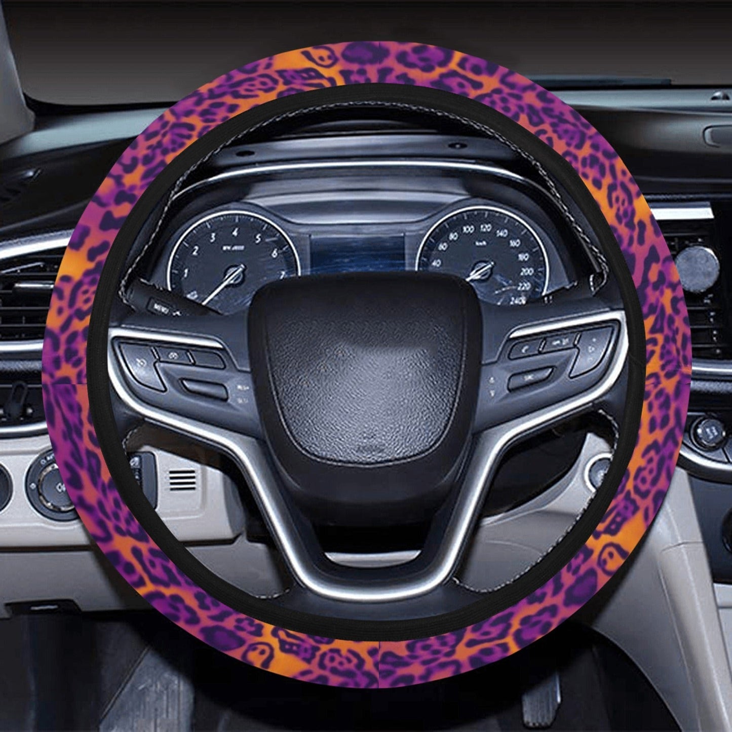 Purple Orange Leopard Print Steering Wheel Cover