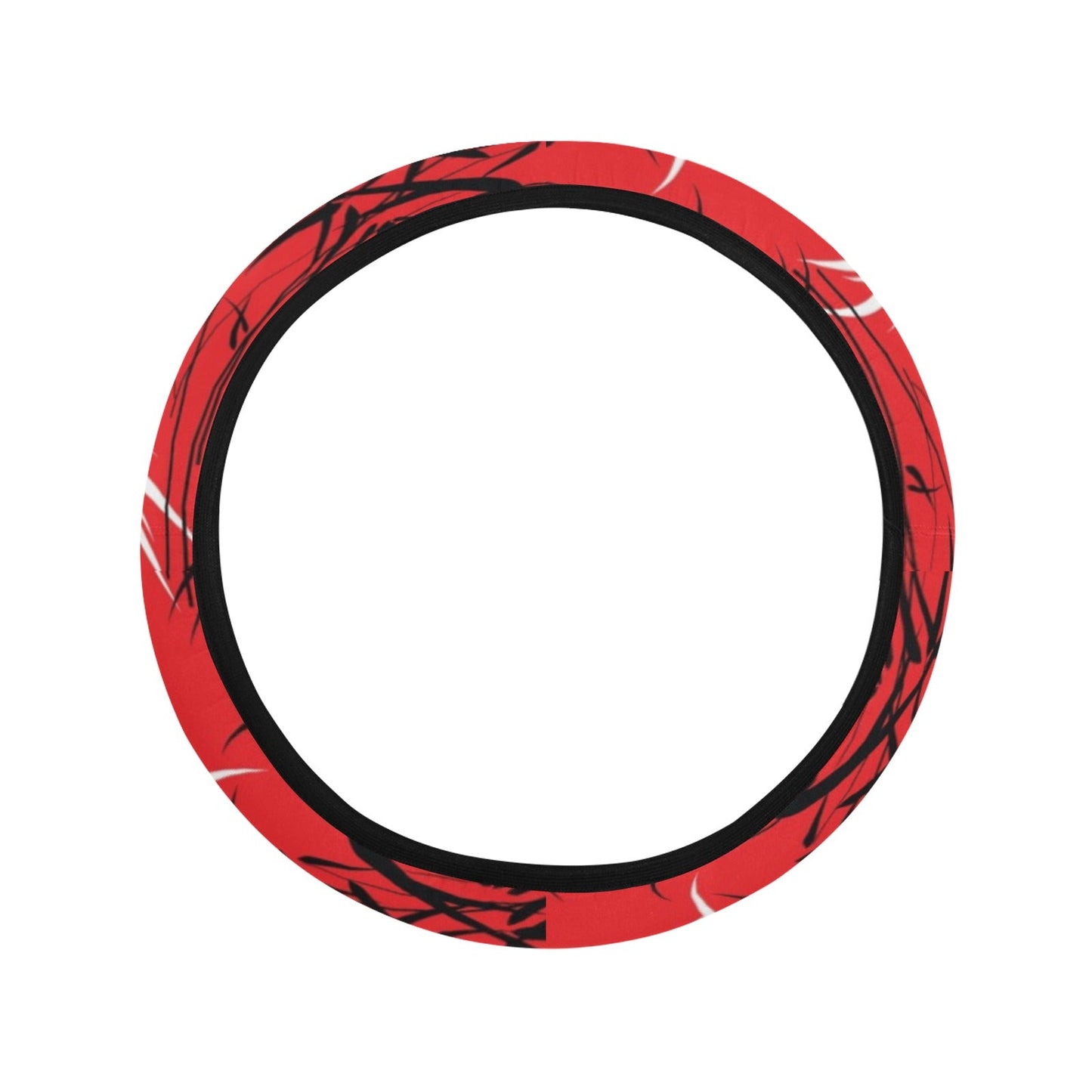 Red Oriental Plants Steering Wheel Cover