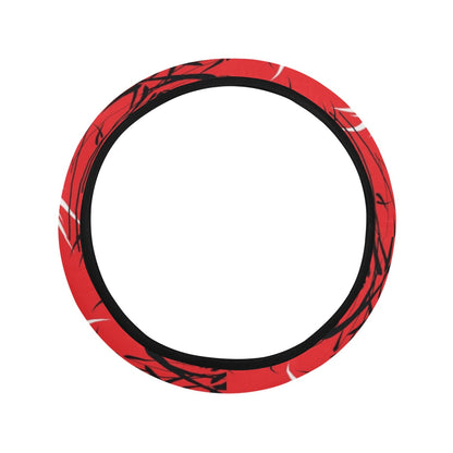 Red Oriental Plants Steering Wheel Cover