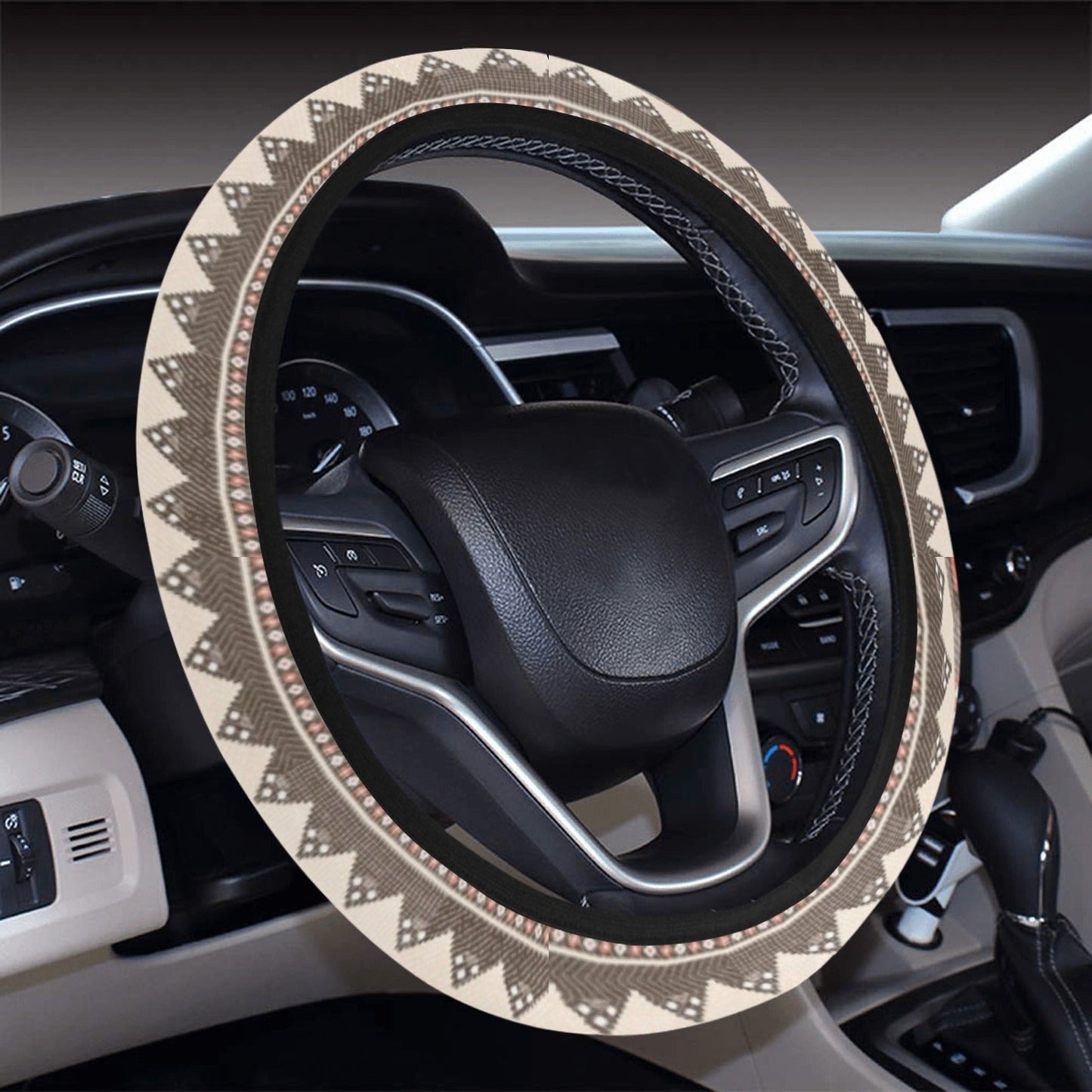 Beige Ethnic Stripes Steering Wheel Cover