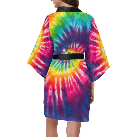 Colorful Tie Dye Spiral Kimono Robe