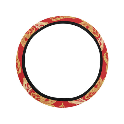 Red Oriental Fish Steering Wheel Cover
