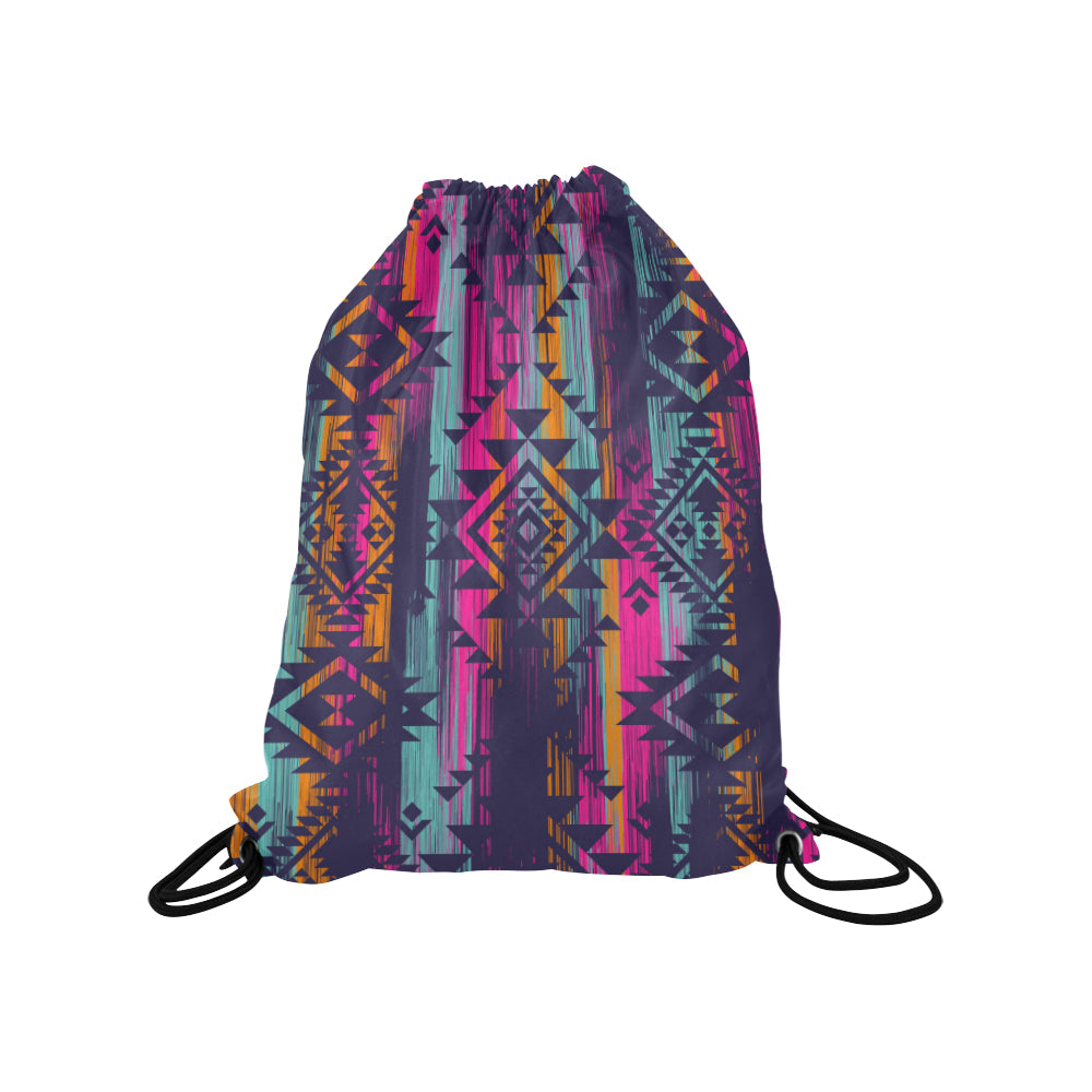 Colorful Boho Aztec Streaks Drawstring Bag