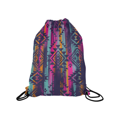 Colorful Boho Aztec Streaks Drawstring Bag