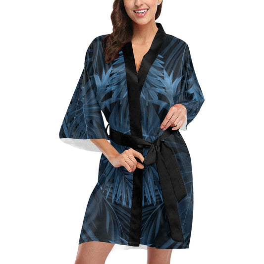 Dark Leaves Floral Kimono Robe