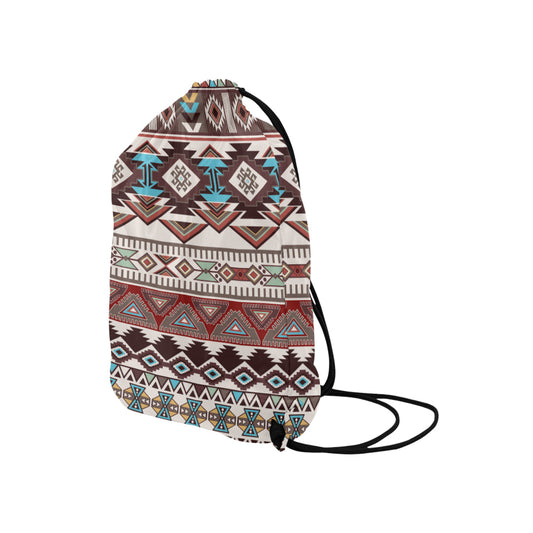 Brown Boho Chic Aztec Drawstring Bag