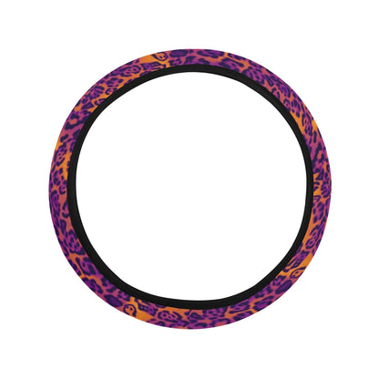 Purple Orange Leopard Print Steering Wheel Cover