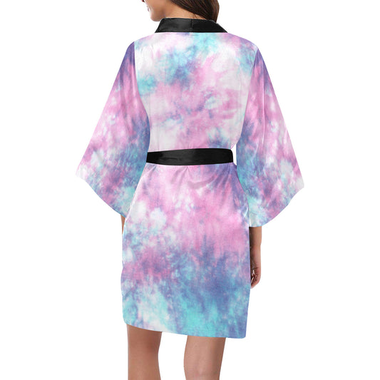Blue & Pink Cotton Candy Tie Dye Kimono Robe