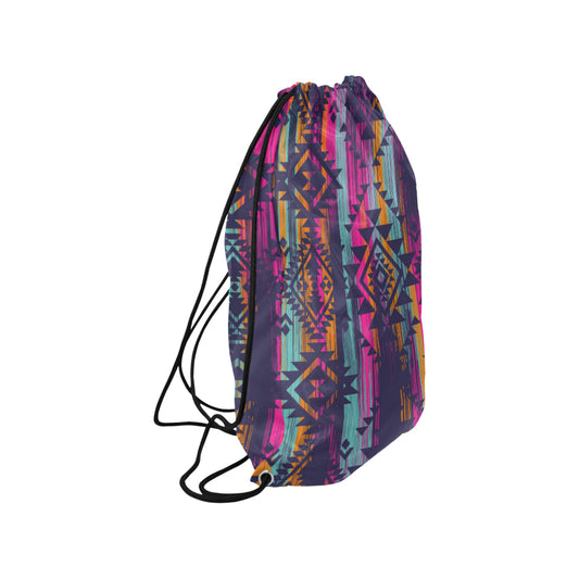 Colorful Boho Aztec Streaks Drawstring Bag
