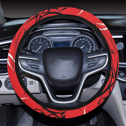 Red Oriental Plants Steering Wheel Cover