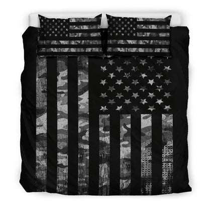 Grey American Flag Camouflage Bedding Set