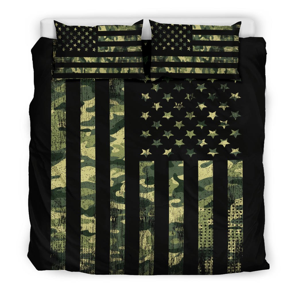 Camouflage USA Flag Printed Bedding Set