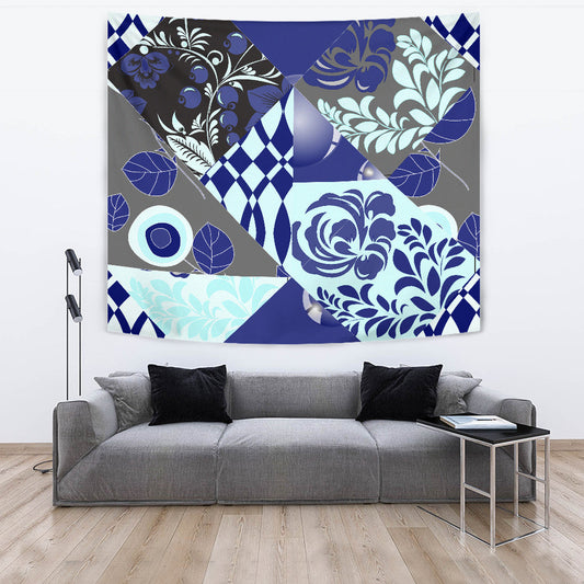 Blue Floral Patchwork Decor Wall Tapestry