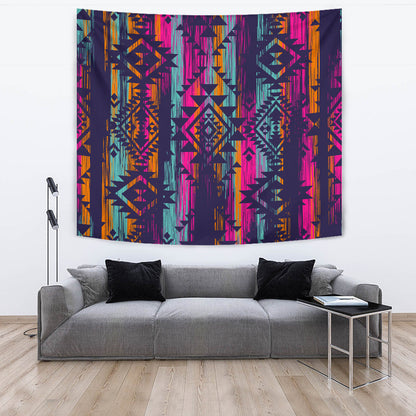 Colorful Boho Aztec Streaks Wall Tapestry