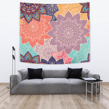 Colorful Floral Mandalas Wall Tapestry