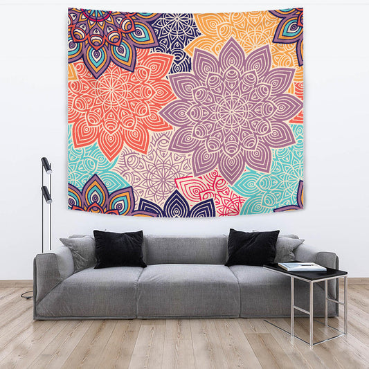 Colorful Floral Mandalas Wall Tapestry