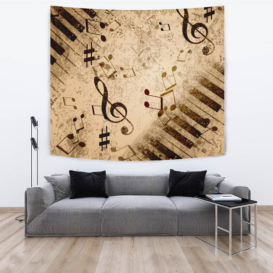 Vintage Piano & Musical Notes Wall Tapestry